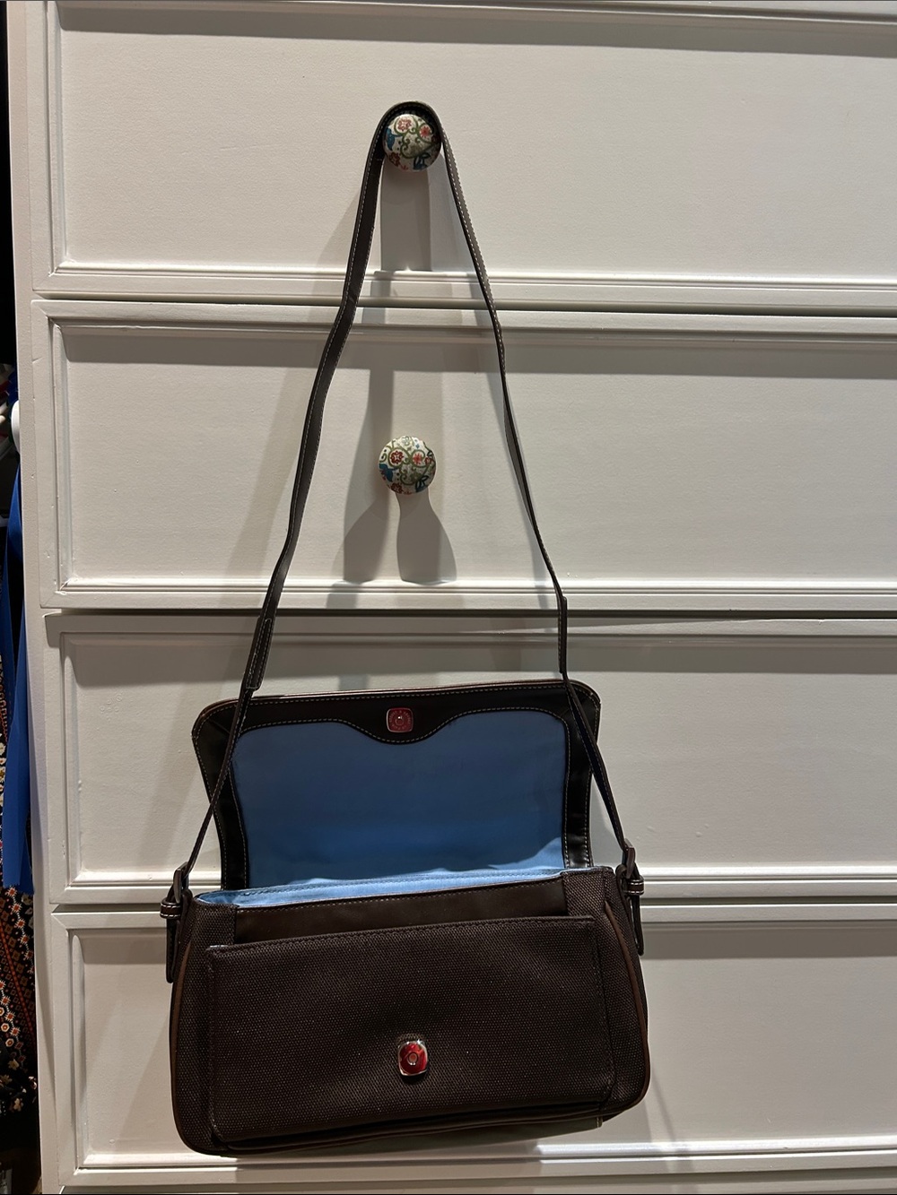 Men's Brown Shoulder Bag with Light Blue Interior